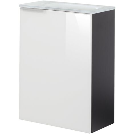 Fackelmann KARA SBC Gäste-WC Set 2 Teile – Waschtischunterschrank in Anthrazit mit Glasfront Weiß mit Waschbecken aus Glas in Weiß – Waschbeckenunterschrank schmal – Türanschlag rechts – 45 cm breit"