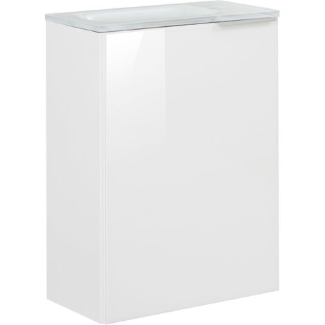 Fackelmann KARA SBC Gäste-WC Set 2 Teile – Waschtischunterschrank in Weiß mit Glasfront Weiß mit Waschbecken aus Glas in Weiß – Waschbeckenunterschrank schmal – Türanschlag links – 45 cm breit"-"90062
