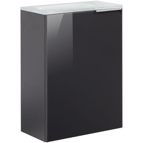 Fackelmann KARA SBC Gäste-WC Set 2 Teile – Waschtischunterschrank mit Glasfront in Anthrazit mit Waschbecken aus Glas in Weiß – Waschbeckenunterschrank schmal – Türanschlag links – 45 cm breit"-"9006