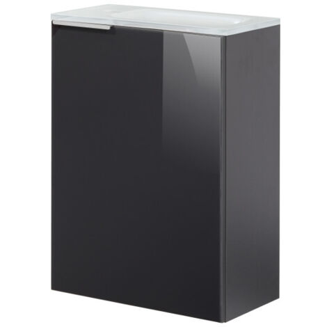 Fackelmann KARA SBC Gäste-WC Set 2 Teile – Waschtischunterschrank mit Glasfront in Anthrazit mit Waschbecken aus Glas in Weiß – Waschbeckenunterschrank schmal – Türanschlag rechts – 45 cm breit"-"900