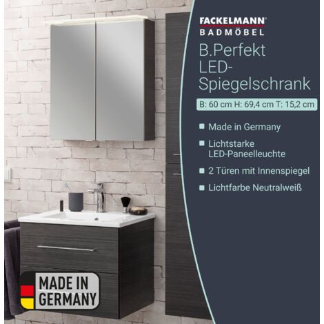 FACKELMANN LED Spiegelschrank B.PERFEKT / Badschrank mit Soft-Close-System / Maße (B x H x T): ca. 60 x 69 x 15 cm / hochwertiger Schrank mit Spiegel und Beleuchtung fürs Bad/ Korpus: Schwarz"-"84105