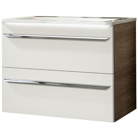 Fackelmann LUXOR Badmöbel Set 2-teilig 80 cm, Braun/Weiß, Gussmarmor"-"90207145