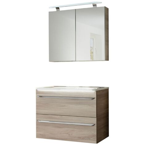 Fackelmann LUXOR Badmöbel Set 3-teilig 80 cm, Braun + LED-Spiegelschrank"-"90208145