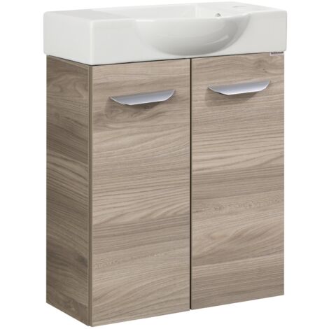 Fackelmann LUXOR SBC Gäste-WC Set 2 Teile – Waschtischunterschrank in Holz Braun mit Waschbecken aus Keramik – Waschbeckenunterschrank schmal – 2 Türen – Hahnloch rechts – 55 cm breit"-"90068145