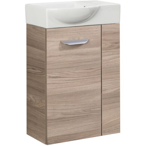 Fackelmann LUXOR SBC Gäste-WC Set 2 Teile – Waschtischunterschrank in Holz Braun mit Waschbecken aus Keramik – Waschbeckenunterschrank schmal – Türanschlag links – Hahnloch rechts – 45 cm breit"-"9007