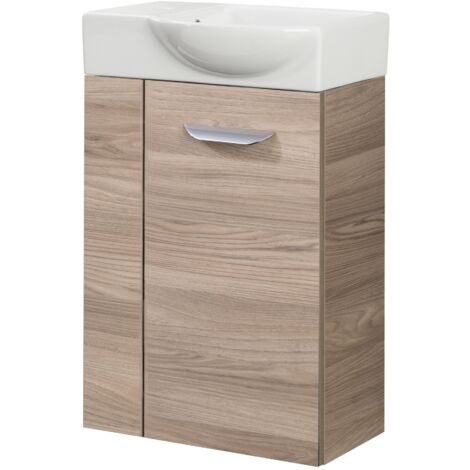 Fackelmann LUXOR SBC Gäste-WC Set 2 Teile – Waschtischunterschrank in Holz Braun mit Waschbecken aus Keramik – Waschbeckenunterschrank schmal – Türanschlag rechts – Hahnloch links – 45 cm breit"-"9007