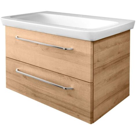 Fackelmann MILANO Badmöbel Set 2 Teile – Waschtisch mit Unterschrank fürs Badezimmer – Waschbeckenunterschrank mit Schubladen in Holz braun – Badschrank hängend – 90 cm breit"-"08423