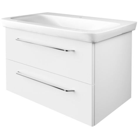 Fackelmann MILANO Badmöbel Set 2 Teile – Waschtisch mit Unterschrank fürs Badezimmer – Waschbeckenunterschrank mit Schubladen in Weiß – Badschrank hängend – 90 cm breit"-"08424