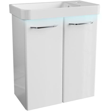 FACKELMANN MILANO Badmöbel Set 3 Teile / Waschbecken / Waschbeckenunterschrank mit 2 Türen / LED-Beleuchtung / Badschrank mit Soft-Close / Gäste WC Set / Korpus & Front: Weiß / Breite: 55 cm"-"0632914