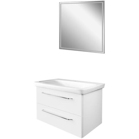 Fackelmann MILANO Badmöbel Set 3-teilig, 80 cm, Weiß, Keramik, LED-Spiegel"-"90285145