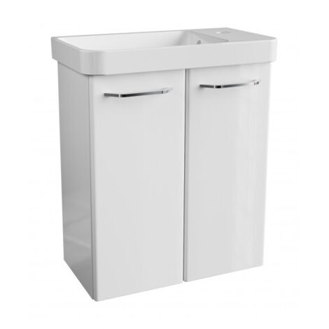 FACKELMANN MILANO Gäste WC Set 2 Teile / Waschbecken / Waschbeckenunterschrank mit 2 Türen / Badschrank mit Soft-Close / Badmöbel Set fürs kleine Bad / Korpus & Front: Weiß / Breite: 55 cm"-"06204