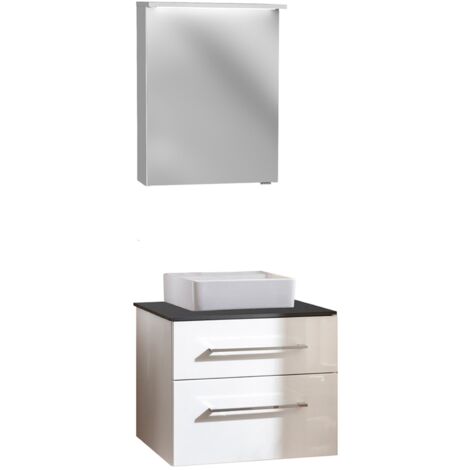 Fackelmann OXFORD Badmöbel Set 3 Teile / Keramik Waschbecken / Waschtischunterschrank mit 2 Schubladen und Soft-Close / Waschtischplatte / Korpus & Front: Weiß / Platte: Schwarz / Breite ca. 60 cm"-"9