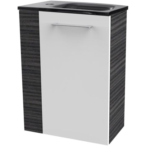 Fackelmann SBC B. PERFEKT Gäste WC Set 2-teilig 45 cm, Anthrazit Holzoptik/Weiß, rechts, Glas"-"90145145