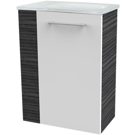 Fackelmann SBC B. PERFEKT Gäste WC Set 2-teilig 45 cm, Anthrazit Holzoptik/Weiß, rechts, Glas Weiß"-"90144145