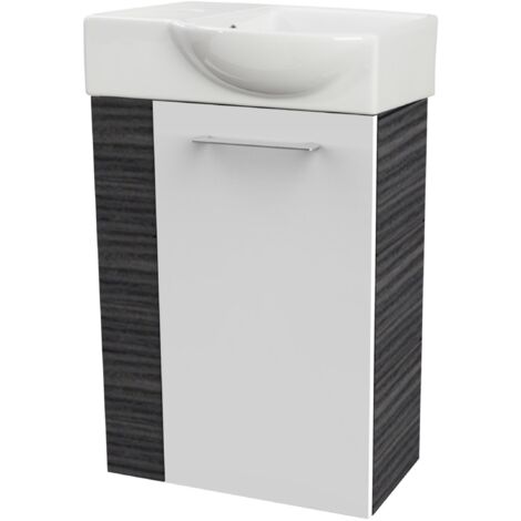 Fackelmann SBC B. PERFEKT Gäste WC Set 2-teilig 45 cm, Anthrazit Holzoptik/Weiß, rechts, Keramik"-"90143145