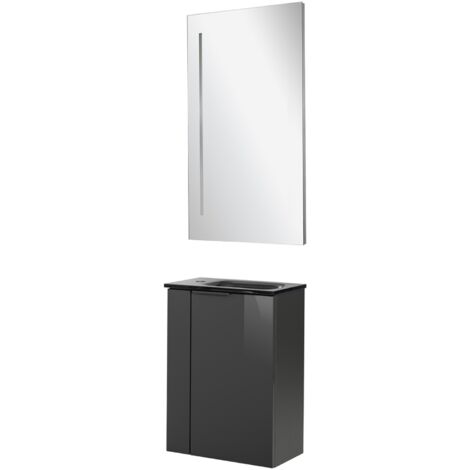 Fackelmann SBC LUNA Gäste WC Set 3-teilig 45 cm, Anthrazit, Glas Anthrazit, LED-Spiegel"-"90281145