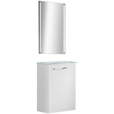 Fackelmann SBC SCENO Gäste WC Set 3-teilig 45 cm, Weiß, links, Glas Weiß, LED-Spiegel"-"90054145