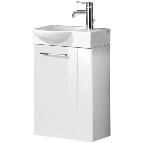 Fackelmann SBC SCENO Gäste WC Set 3-teilig 45 cm, Weiß, links, Keramik Hahnloch rechts + Armatur"-"90050145