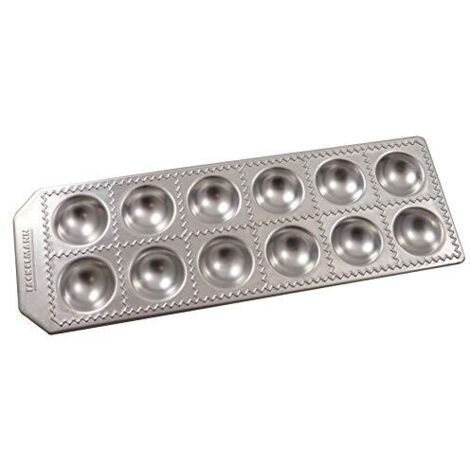 Fackelmann Stampo per Realizzare Ravioli Fatti in casa, con 12 impronte dalla forma tonda, materiale in resistente alluminio, dimensioni 34x11,5x2 cm, Linea Sybaris