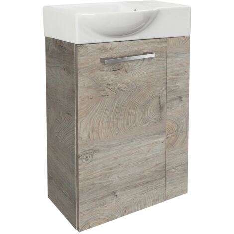Fackelmann STANFORD SBC Gäste-WC Set 2 Teile – Waschtischunterschrank in Holz Braun mit Waschbecken aus Keramik – Waschbeckenunterschrank schmal – Türanschlag links – Hahnloch rechts – 45 cm breit"-"9