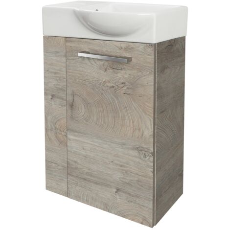 Fackelmann STANFORD SBC Gäste-WC Set 2 Teile – Waschtischunterschrank in Holz Braun mit Waschbecken aus Keramik – Waschbeckenunterschrank schmal – Türanschlag rechts – Hahnloch links – 45 cm breit"-"9