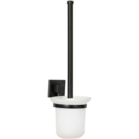 FACKELMANN Toilettenbürste mit Halter NEW YORK / Toilettenbürstenhalter & Klobürste / Maße (B x H x T): ca. 11,5 x 38 x 15 cm / Accessoire fürs Bad im Industriedesign / Halter: Schwarz / Glas: Weiß"-"
