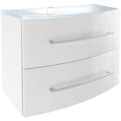 Fackelmann VERONA Badmöbel Set 2-teilig 80 cm breit, Weiß Hochglanz, Glas"-"90324145