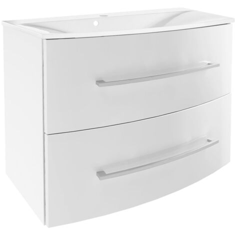 Fackelmann VERONA Badmöbel Set 2-teilig 80 cm breit, Weiß Hochglanz, Gussmarmor"-"90325145