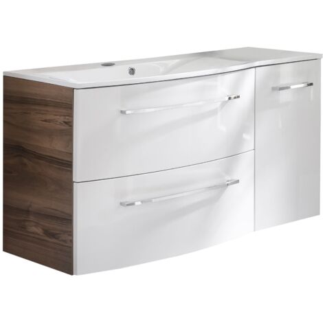 Fackelmann VERONA Badmöbel Set 3-teilig 115 cm breit, Braun/Weiß, Ablage rechts + Unterschrank"-"90328145