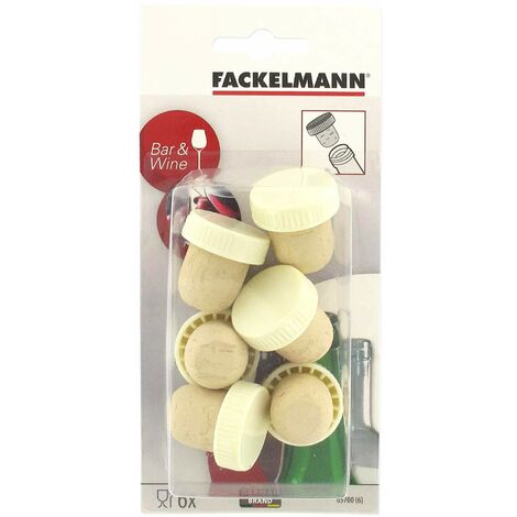 Fackelmann Vino Bottiglie/Tappi 25 mm, Sughero e plastica Rossa, 6 pz, Rosso, 2,5x2,5cm