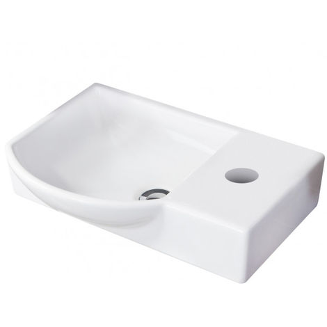 FACKELMANN Waschbecken links Gäste-WC / Waschtisch aus Keramik / Maße (B x H x T): ca. 45 x 10,5 x 32 cm / hochwertiges Becken fürs Badezimmer / Farbe: Weiß / Breite: 45 cm-82390