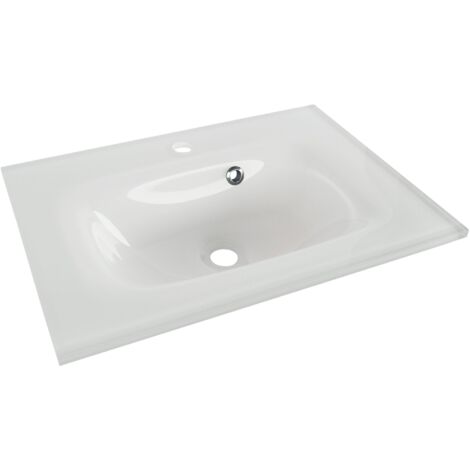 FACKELMANN YEGA Glasbecken 60 / Waschtisch aus Glas / Maße (B x H x T): ca. 60,5 x 13,5 x 42 cm / Aufsatzwaschbecken / hochwertiges Waschbecken fürs Badezimmer und WC / Farbe: Weiß / Breite: 60,5 cm"-