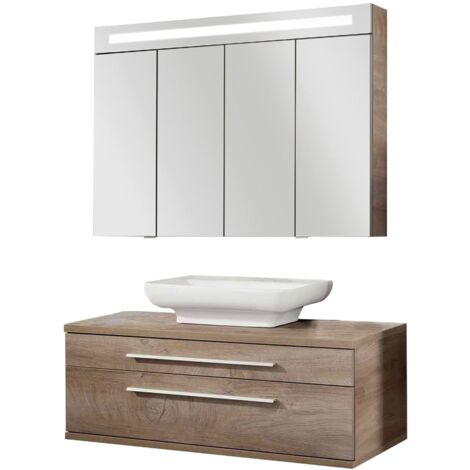 FACKELMANNSTANFORD 3-teiliges Badmöbelset 110cm Braun Keramik+LED Schrank"-"90331145