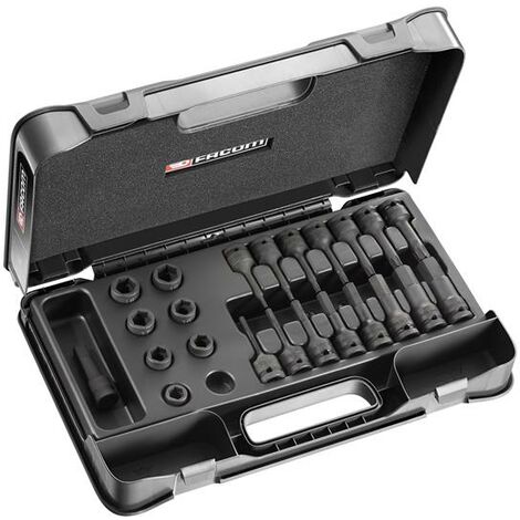 Facom 6 Point Metric Stubby Impact Socket Set 1/2in 23 Piece Cased FCMNSSJ23PB