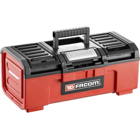 Facom – Boîte à outils vide plastique rouge et noir – Dimensions (L x l x H) 391 x 222 x 164 mm – Verrouillable avec cadenas – Poignée rétractable