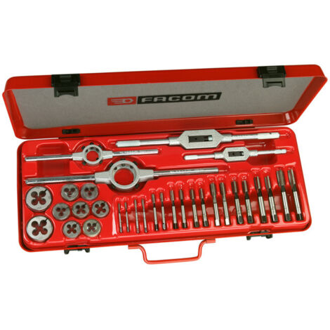 Facom – Coffret de 41 tarauds et filières HSS – Tailles M3 à M18 – Pour métaux et plastiques – Précision et durabilité
