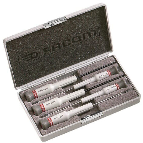 Facom – Coffret de 5 tournevis micro-tech plat J5 – Pour vis à tête fendue et Pozidriv – Lame chromée, pointe brunie – Boîte de rangement incluse
