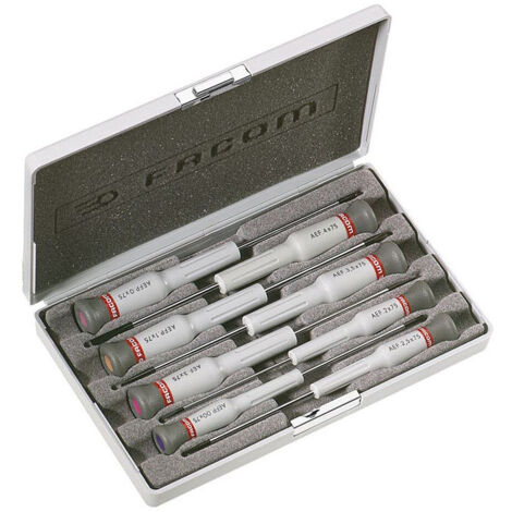 Facom – Coffret de 8 tournevis Micro-Tech – 5 tournevis fente et 3 Phillips – Pour vis à tête fendue et cruciforme – Coffret de rangement pratique - AEFJ3