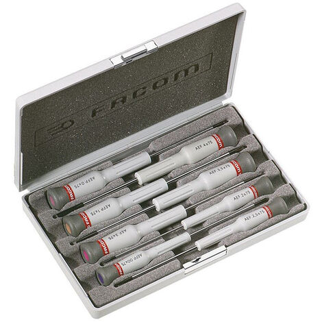 Facom – Coffret de 8 tournevis Micro-Tech – 5 tournevis fente et 3 Phillips – Pour vis à tête fendue et cruciforme – Coffret de rangement pratique - AEFJ3