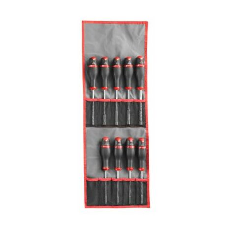 Facom – Jeu de clés à douille hexagonales 9 pièces – Manche Protwist pour confort – Tailles de 3,2 mm à 10 mm – Finition chromé satiné