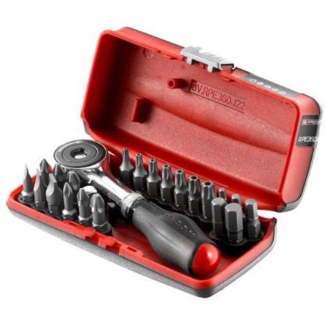 Facom – Coffret porte-embouts à cliquet 1/4'' avec manche rotatif – 22 embouts pour vissage rapide – Compatible vis Pozidriv et Phillips - PE360J22PB