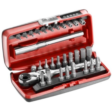 Facom – Coffret d'embouts de vissage 1/4'' x 31 pièces – Cliquet R.180 avec rallonge 100 mm – Embouts compatibles Phillips, Pozidriv, Torx