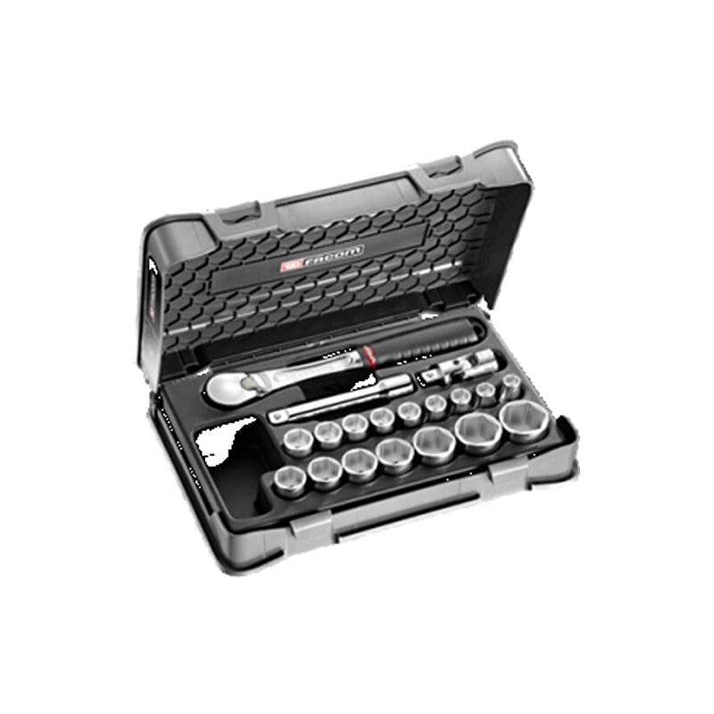 SL.161-2P6 Coffret de douilles 6 Pans métriques, Noir/Gris, 1/2', Set de 19 Pièces