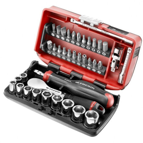Facom – Jeu de douilles à cliquet 1/4'' 43 pièces – Mécanisme 80 dents – Tête étanche IP54 – Coffret de rangement BV.NANO