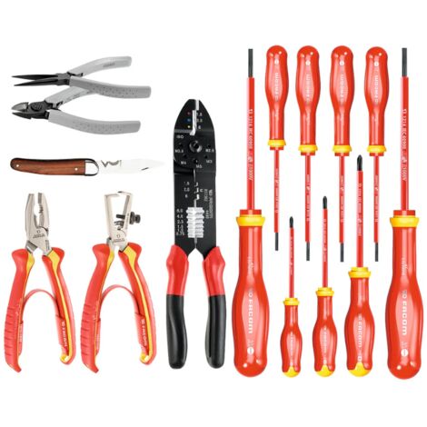 Facom – Coffret multi-outils 15 pièces isolées jusqu'à 1000V – 5 tournevis, 3 tournevis Phillips, pinces coupantes et universelles – Garantie à vie