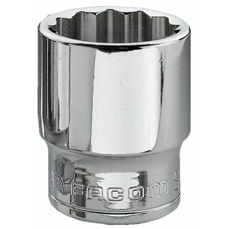 Facom – Douille 3/8'' 12 pans métriques diamètre 21mm longueur 33mm – Finition chromée brillante – Non compatible avec clés à choc