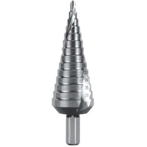 Facom – Forets étagés multi-chanfreins 4 à 12 mm – Tige cylindrique 3 flancs – Affûtage en croix pour perçage précis – Moins de vibrations