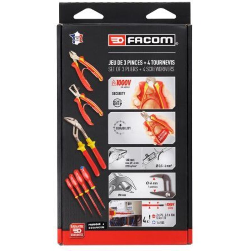 Jeu de 3 pinces + 4 tournevis isolés 1000v - Facom