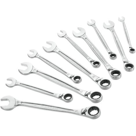 Facom – Jeu de clés mixtes à cliquet 10 pièces – Acier chrome vanadium – Dimensions 8 à 19 mm – Finition chrome pour durabilité