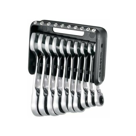 Facom – Jeu de 10 clés mixtes à cliquet courtes 7-17mm – Angle de reprise 5° – Étui portatif résistant aux chocs – Pour espaces restreints - JP10PB